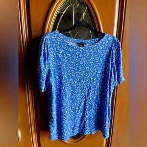 Banana Republic Women’s Blue Floral Crewneck Top With Balloon Sleeves Size Large